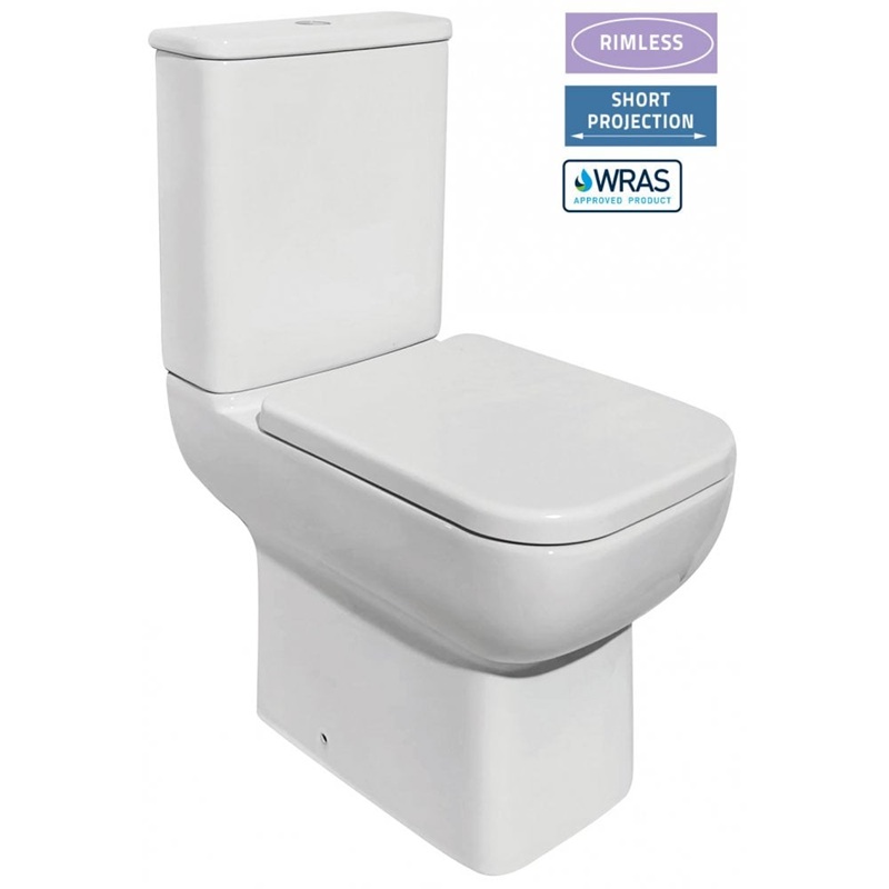Aveiro Rimless Close Coupled Pan & Soft Close Seat - Open Sided